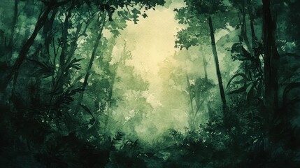 Dark Green Jungle Forest with Light Path