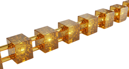 Illuminated Golden Cubes Connected in a Chain Abstract Technology Concept