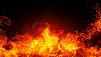 Dramatic fire and smoke effect glowing red and yellow colors exploding outwards with center space. Vivid and hot hell abstract or blazing fire background or wallpaper