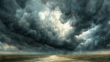 Dark Storm Clouds Over Flat Field