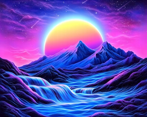 Colorful Mountain Landscape Night