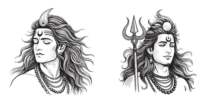 Indian God Lord SHIVA head silhouette vector art illustration