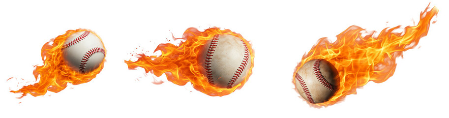 Set Of Baseball ball With fire flames isolated on transparent background,  digital PNG, fire effect, burning Baseball , sports ball, game ball, flaming effect, PNG File 