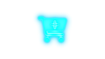 Cart plus icon glowing neon on transparent background