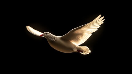 A Graceful White Pigeon Soars Through the Mysterious Dark Sky
