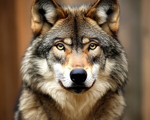 A detailed close up portrait of a stunning timber wolf