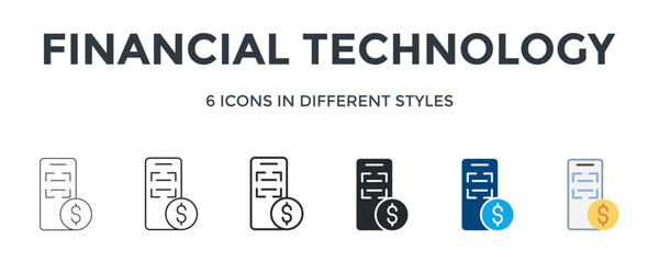 Financial Technology  Icon In Different Style Vector Illustration. Designed In Thin Line, Regular Line, Bold Line, Glyph, Color Fill, And Flat Style Can Be Used For Web