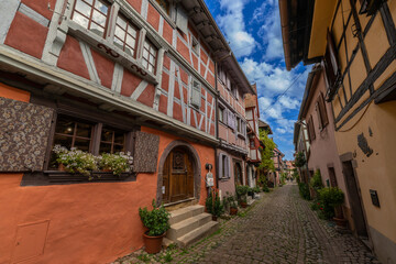 Eguisheim is a medieval village in France’s Alsace wine region, France