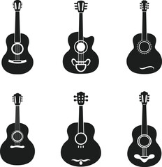 Naklejka premium Set of Minimalist Acoustic Guitar Silhouettes - Black Vector Illustration