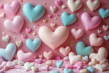Fototapeta premium Dreamy Pastel Hearts Scenery for a Romantic Valentine Background