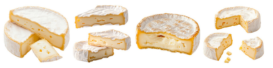 Camembert or Brie Cheese isolated on white background. PNG transparent.
