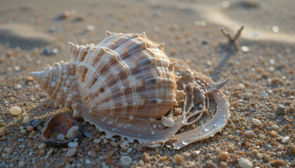 Seashell on sandy beach marine life ocean nature coastal summer vacation travel tourism seaside shore tropics exotic wildlife beauty