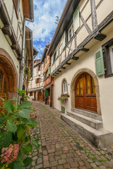 Eguisheim is a medieval village in France’s Alsace wine region, France
