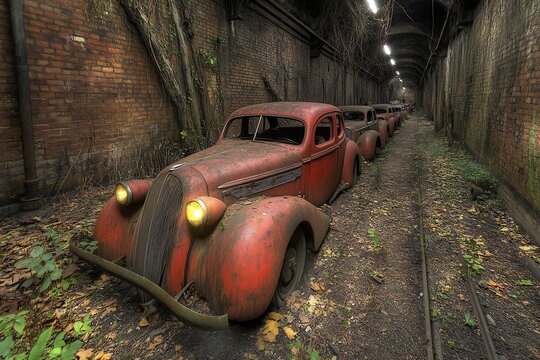 Fototapeta Abandoned Cars Tunnel.