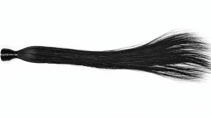 Black horsehair tail isolated on white background, perfect for crafting or artistic projects