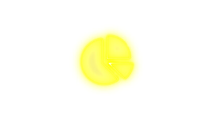 Chart pie icon yellow color glowing neon on transparent background