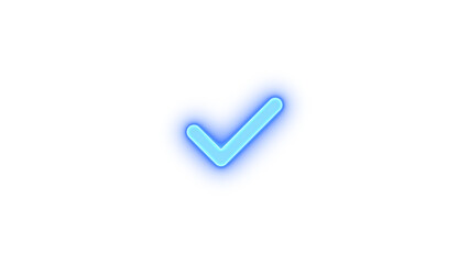Check icon blue color glowing neon on black background