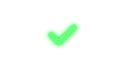 Check icon green color glowing neon on black background