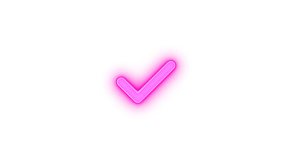 Check icon pink color glowing neon on black background