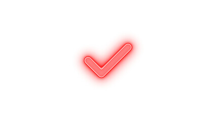 Check icon red color glowing neon on black background
