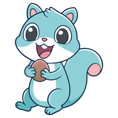 Cute Cartoon Blue Squirrel Holding Nut, Cheerful Expression, Animal Character Art
