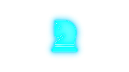Chess knight icon cyan color glowing neon on transparent background