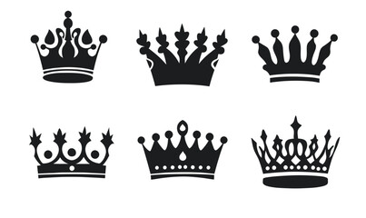 Set of Black Crown Silhouettes Vector Illustration for Elegant Design Concepts