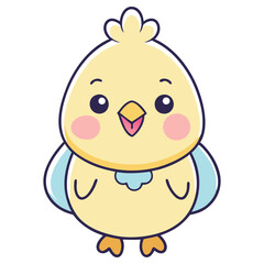 Cute Yellow Chick Cartoon Character with Blue Accents and Pink Cheeks