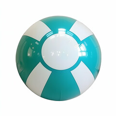 Teal and white beach ball isolated on white background, summer fun, vacation