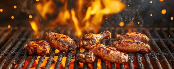 Grilled Chicken Wings on a Barbecue Grill