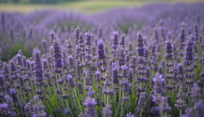 Blooming lavender field under sunlight Serene purple landscape Aromatherapy and beauty Tranquil nature background