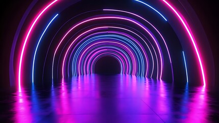 Futuristic hallway light pattern in glowing bright neon loop image
