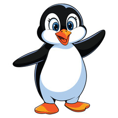 Cute penguin waving. Adorable cartoon penguin character with a friendly gesture. Ideal for children designs, stickers, and fun animal themed illustrations.