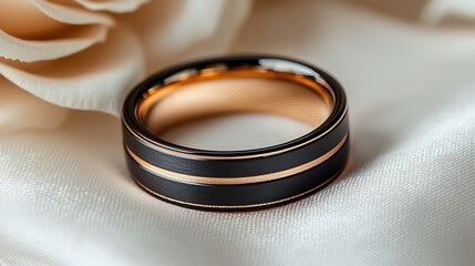 Elegant black tungsten wedding ring with gold high resolution picture