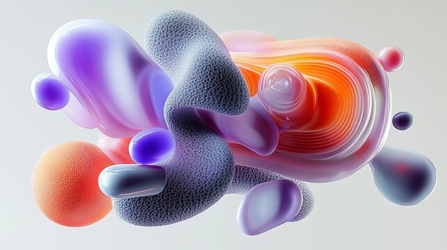 abstract shapes soft rounded forms 3d render fluid textures gradient colors smooth organic futuristic background
