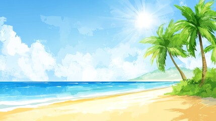 Obraz premium Tropical beach sunny day landscape, ocean view, summer vacation banner