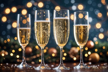Champagne Flutes Sparkling Against a Festive Background for Celebrations