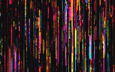 Abstract Glitch Art Background with Colorful Vertical Lines and Dark Backdrop for Modern Design