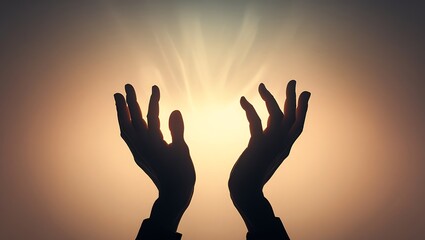 Hands Reaching for Light: Silhouette of hands reaching towards a radiant light source, symbolizing hope, spirituality, or a moment of revelation.