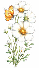 Fototapeta premium Delicate Flowers & Butterfly