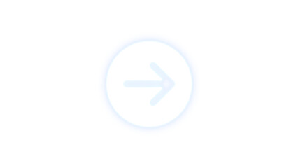 Circle arrow right icon glowing neon on transparent background