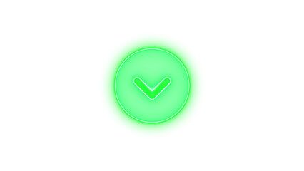 Circle chevron down icon glowing neon on transparent background