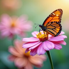 Fototapeta premium A butterfly perched on a flower petal, colorful, wings