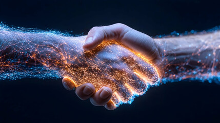Digital Handshake Connection, Collaboration, Energy, Dark Background