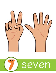 Learning number 7 flashcard for kids. Finger counting flash card for preschool. Vector illustration