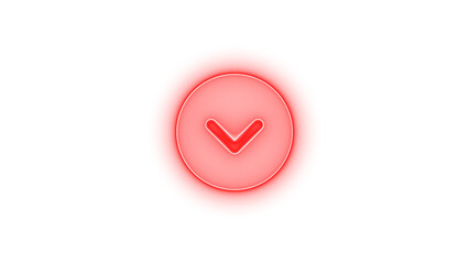 Circle chevron down icon red color glowing neon on transparent background