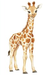 Obraz premium A Watercolor Illustration Depicting a Friendly Looking Baby Giraffe