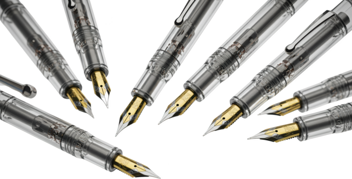 Transparent Fountain Pens with Gold Nibs Elegant Writing Instruments Close Up