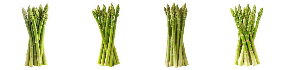Four bundles of fresh asparagus spears green raw culinary ingredients.