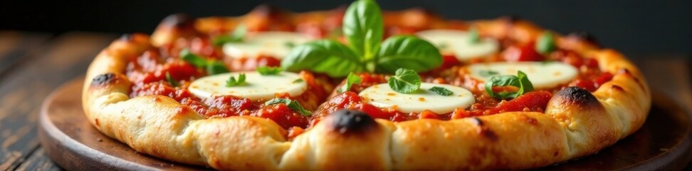 Baked dough topped with tomato sauce, mozzarella cheese, and various toppings , savory dish, Italian cuisine